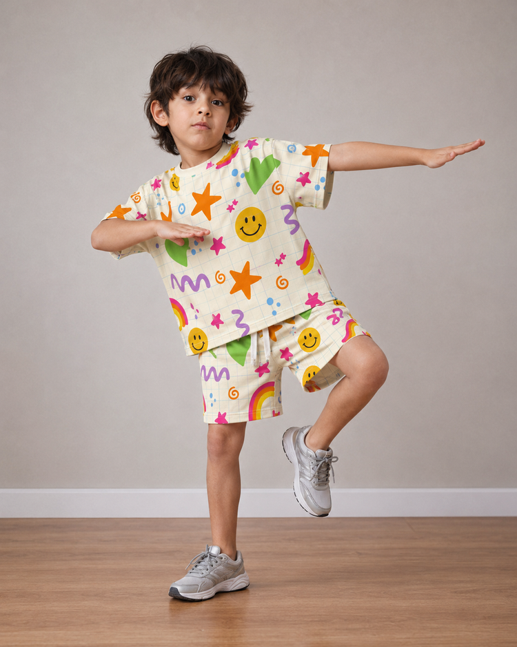 Boy wearing Anaario Scribble Pop Co-ord Set