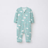 Sea-Green Animals bamboo cotton baby sleepsuit — two-way zip romper onesie