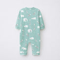 Sea-Green Animals bamboo cotton baby sleepsuit — footed zip-front sleepsuit, onesie romper