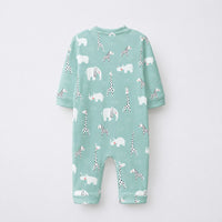 Sea-Green Animals bamboo cotton baby sleepsuit — footed zip-front sleepsuit, onesie romper