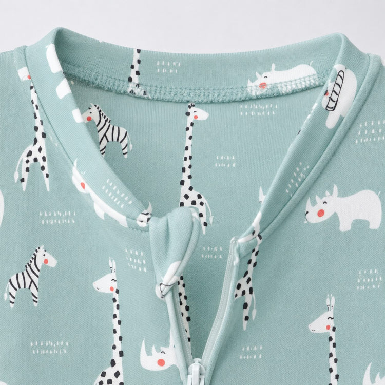 Sea-Green Animals bamboo cotton baby sleepsuit — bamboo cotton onesie romper flatlay