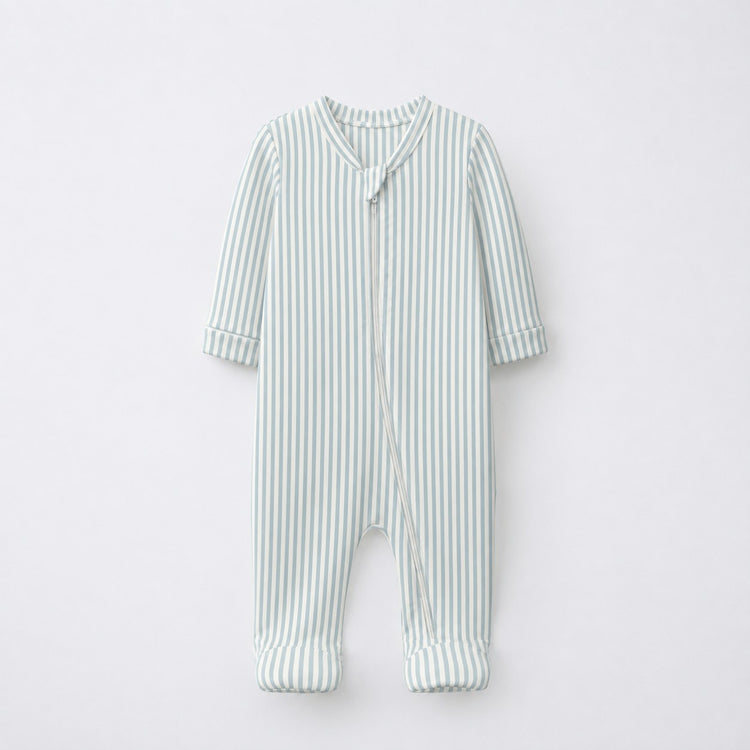 Sea-Green Animals bamboo cotton baby sleepsuit — two-way zip romper onesie