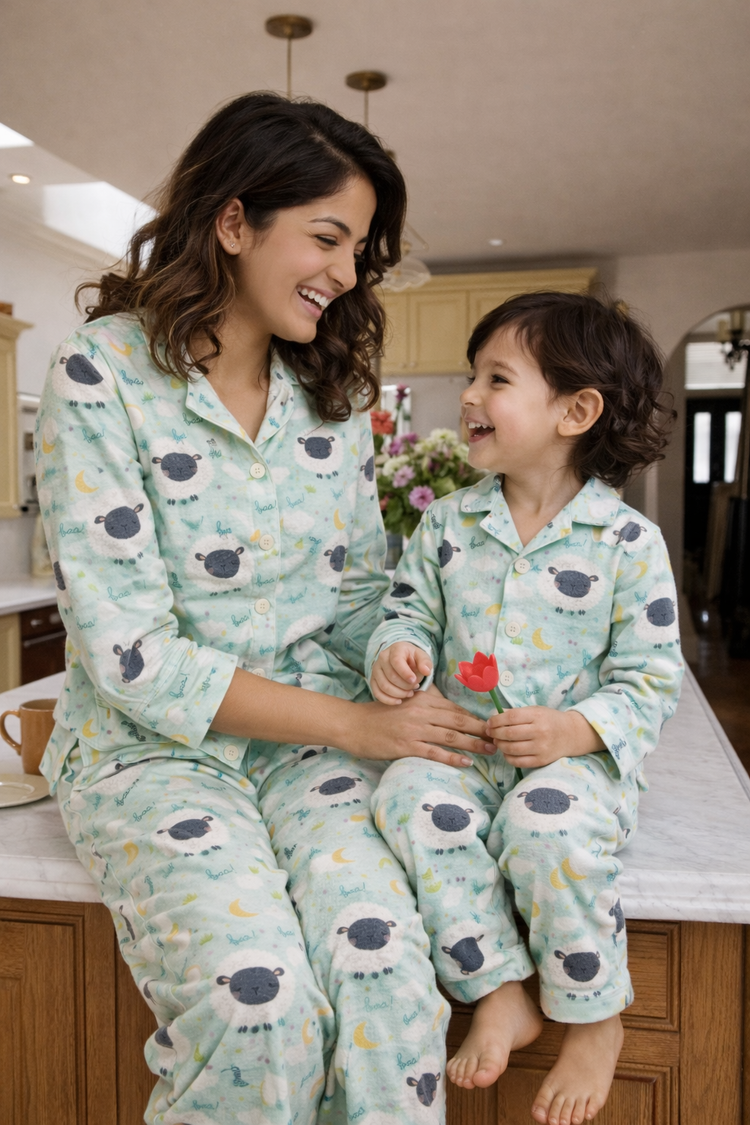 Boy wearing Anaario Sheep and Night Sky Night Suit