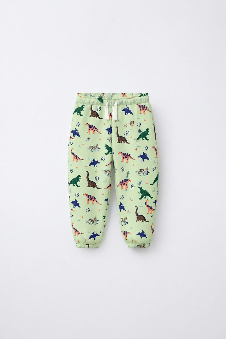 Green Dinosaur Hooded Jogger Set flat lay by Anaario