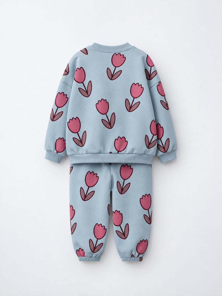 Teal Flowers Jogger Set flat lay by Anaario