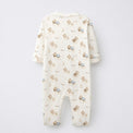 Sleeping Teddy bamboo cotton baby sleepsuit — zip romper onesie detail