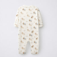 Sleeping Teddy bamboo cotton baby sleepsuit — zip romper onesie detail