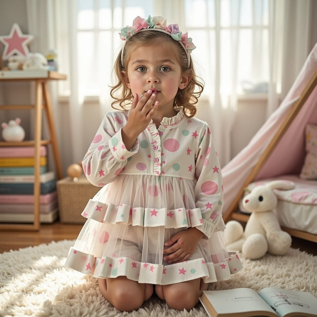 Girl wearing Anaario Starry Dot Ruffle Dress