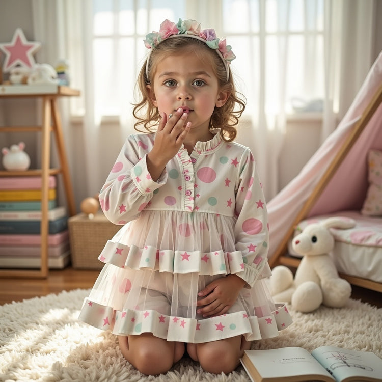 Girl wearing Anaario Starry Dot Ruffle Dress