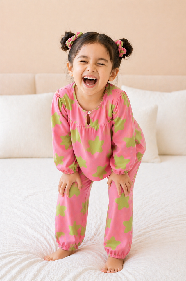 Girl wearing Anaario Starry Dreams Night Suit