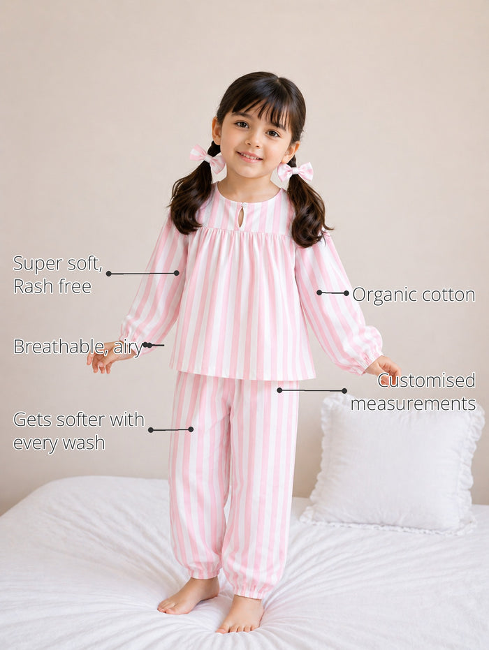 Pink Stripes Girls' Night Suit features