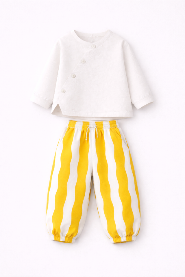 Boy wearing Anaario Sun Stripe Wrap Co-ord Set
