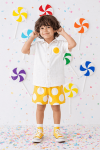Boy wearing Anaario Sunbeam Dot Pocket Shirt Set