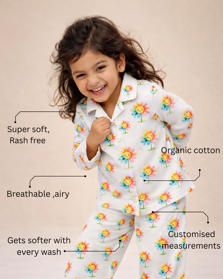 Girl wearing Anaario Sunny Daisies Night Suit