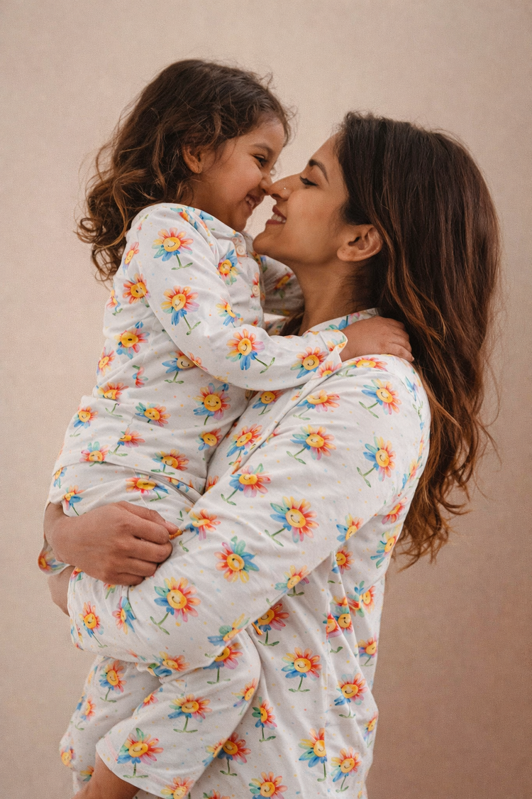 Girl wearing Anaario Sunny Daisies Night Suit