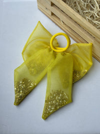 Anaario Sunshine Beaded Bow Hair Tie, yellow beaded bow hair tie for kids