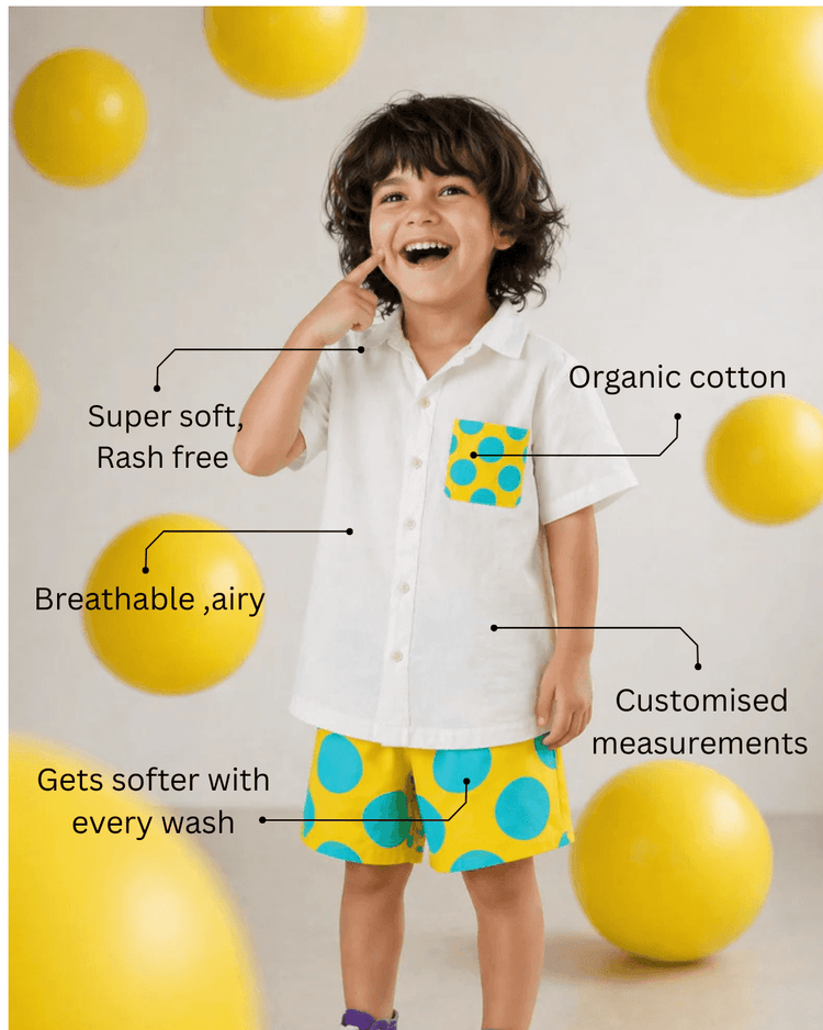 Boy wearing Anaario Sunshine Pop Pocket Shirt Set