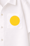 Boy wearing Anaario Sunwave Pocket Shirt Set, white pocket shirt with matching yellow wavy-striped shorts