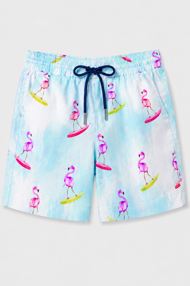 Boy wearing Anaario Surfing Flamingo Shorts