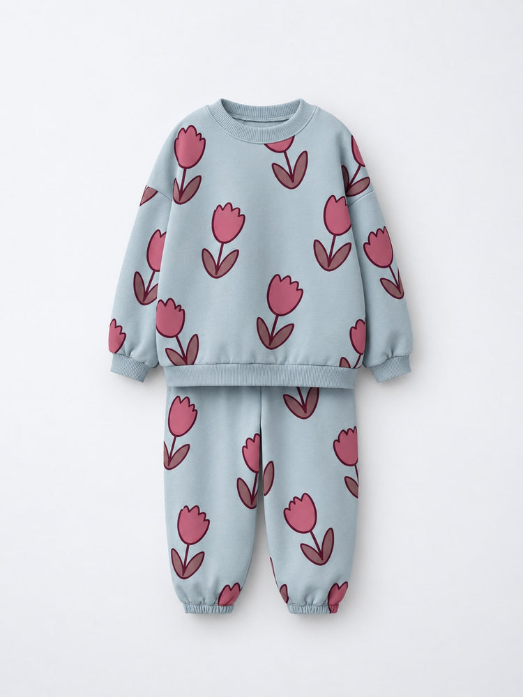 Teal Flowers Jogger Set flat lay by Anaario