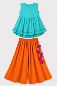 Indian Teal Orange Palazzo Set - Anaario - Image 3