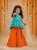 Indian Teal Orange Palazzo Set - Anaario - Image 7
