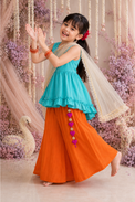 Indian Teal Orange Palazzo Set - Anaario - Image 8