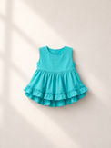 Anaario Teal Orange Peplum Co-ord Set, teal ruffle peplum top flat lay
