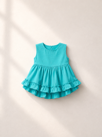 Anaario Teal Orange Peplum Co-ord Set, teal ruffle peplum top flat lay