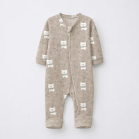 Teddy Bear bamboo cotton baby sleepsuit — two-way zip romper onesie
