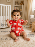 Anaario The Cherry Check Bubble Romper organic cotton features