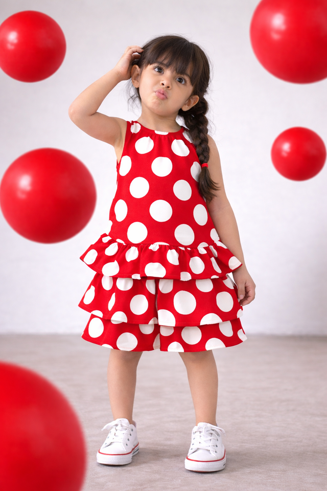 Girl wearing Anaario Cherry Pie Tiered Skirt Set