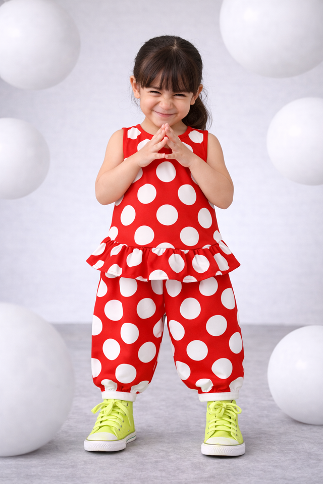 Girl wearing Anaario Cherry Pop Peplum Co-ord Set
