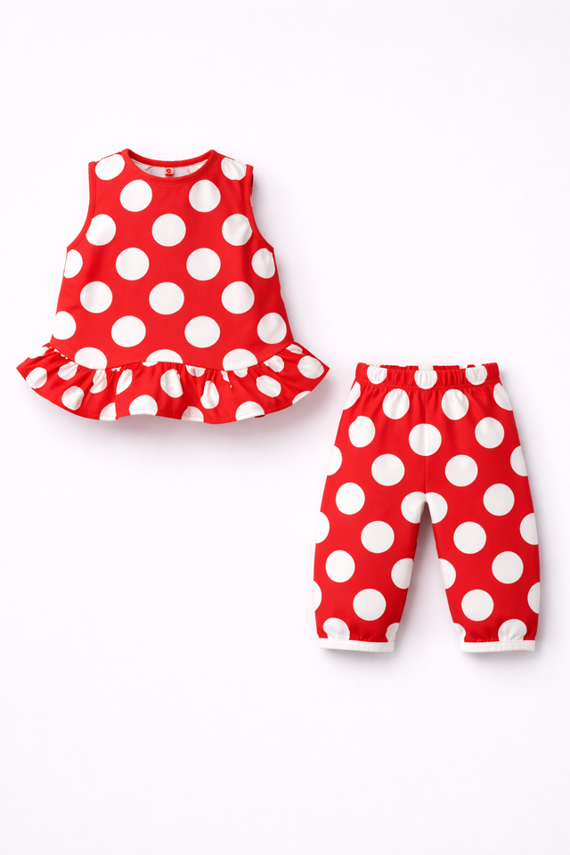 Girl wearing Anaario Cherry Pop Peplum Co-ord Set