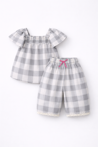 Girl wearing Anaario Cloud-Check Co-ord Set