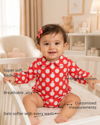 Anaario The Crimson Dot Collared Romper organic cotton features