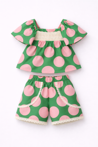 Girl wearing Anaario Garden Party Polka Shorts Set