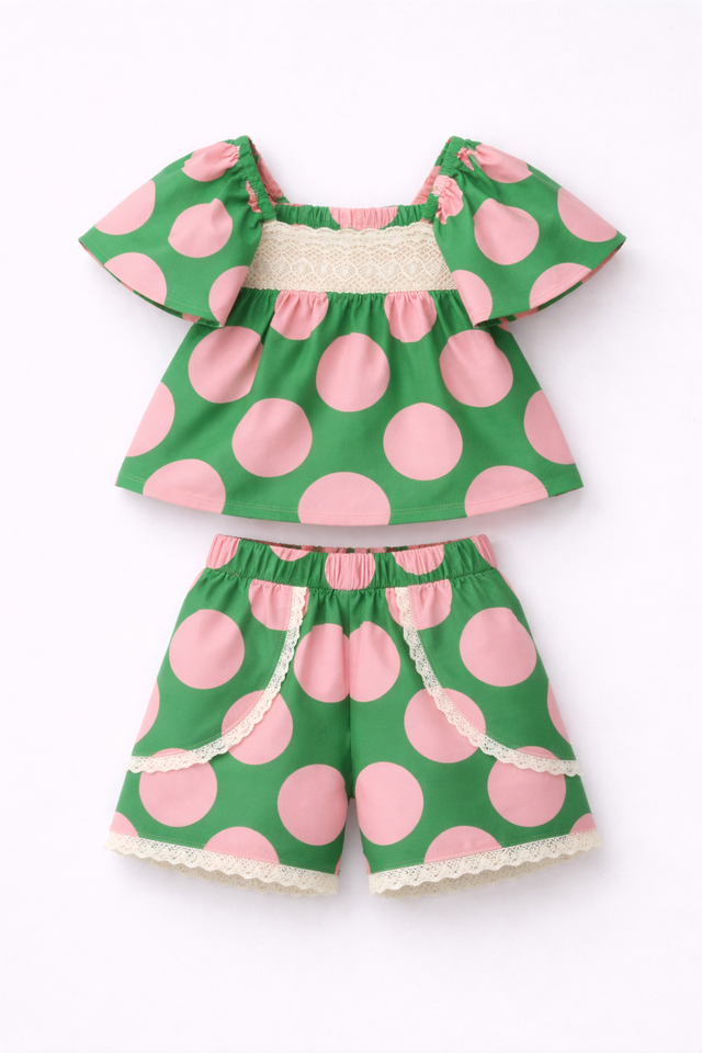 Girl wearing Anaario Garden Party Polka Shorts Set