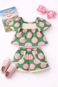 Girl wearing Anaario Garden Party Polka Shorts Set