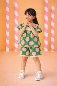 Girl wearing Anaario Garden Party Polka Shorts Set