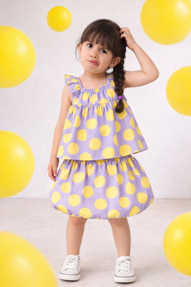 Girl wearing Anaario Lavender Lemon Skirt Set