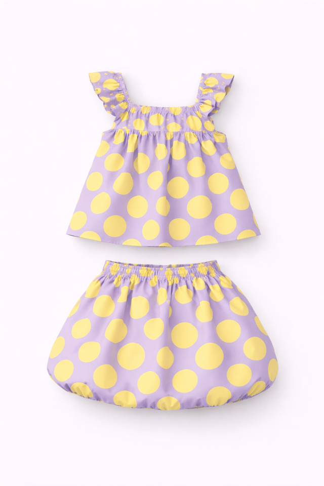 Girl wearing Anaario Lavender Lemon Skirt Set