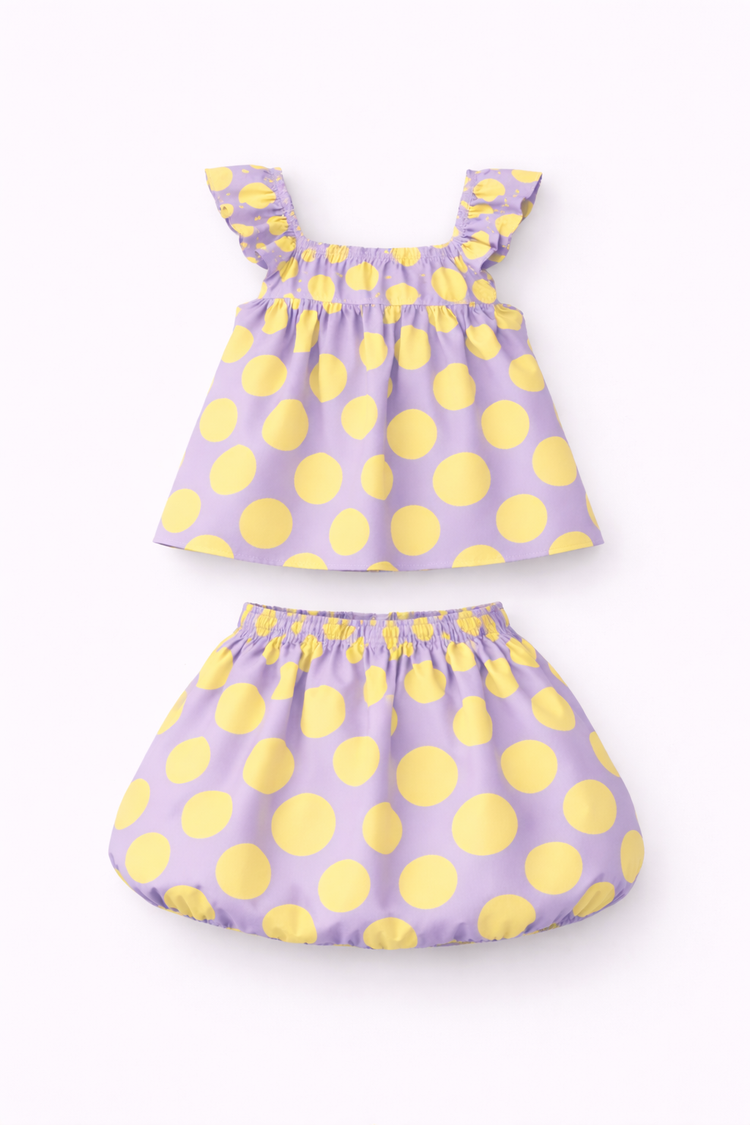 Girl wearing Anaario Lavender Lemon Skirt Set