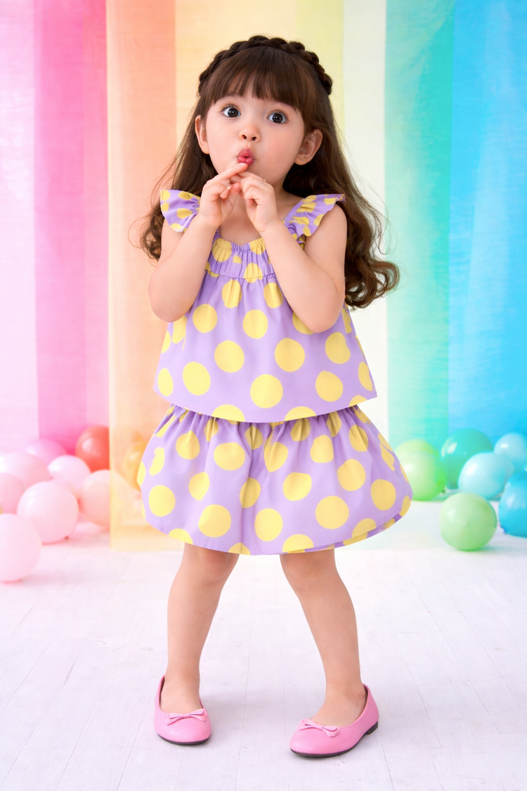 Girl wearing Anaario Lavender Lemon Skirt Set