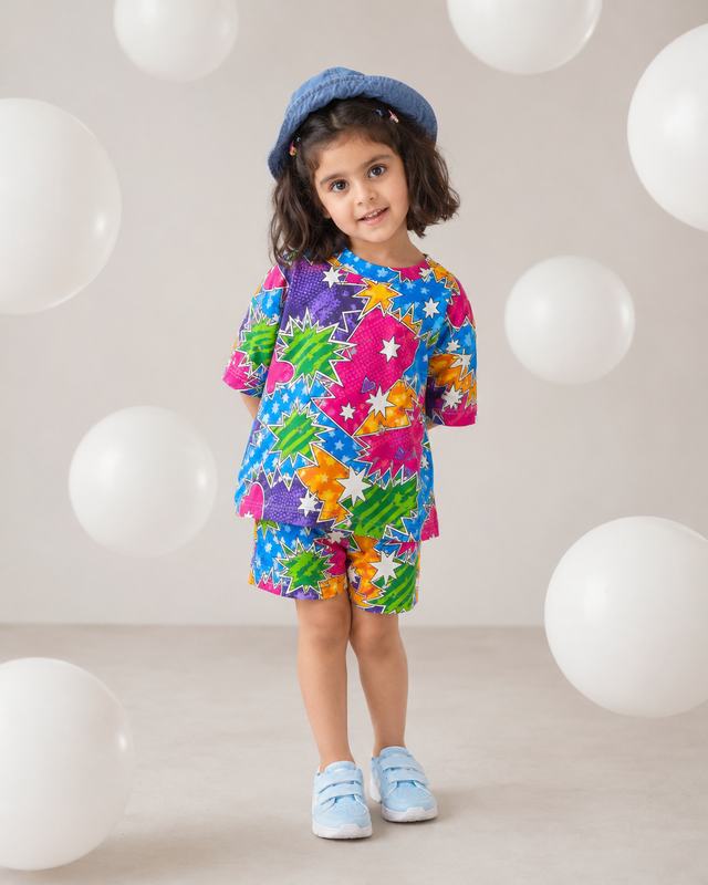 Girl wearing Anaario Merry-Go Shorts Set