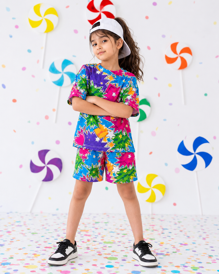 Girl wearing Anaario Merry-Go Shorts Set