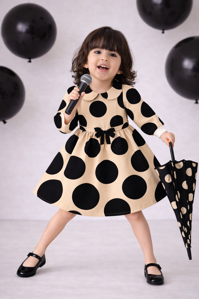 Girl wearing Anaario Midnight Polka Dress