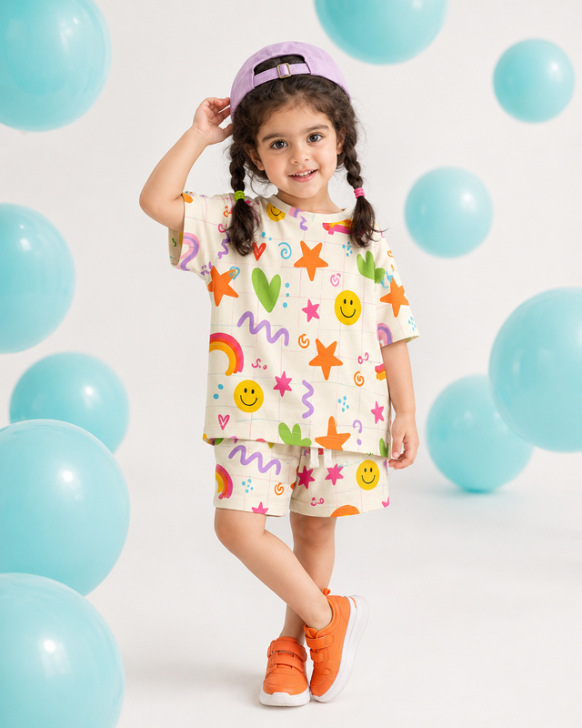 Girl wearing Anaario Peppy Picnic Shorts Set