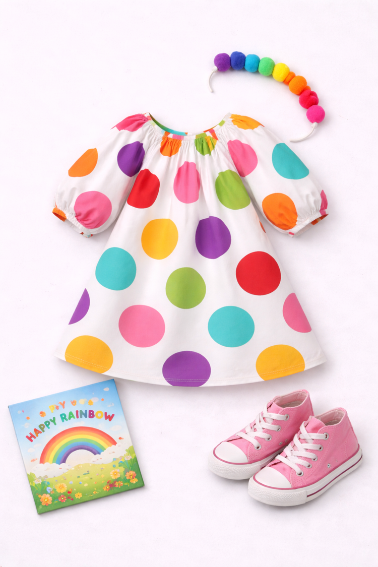 Girl wearing Anaario Rainbow Confetti Dress