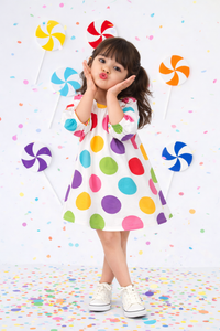 Girl wearing Anaario Rainbow Confetti Dress